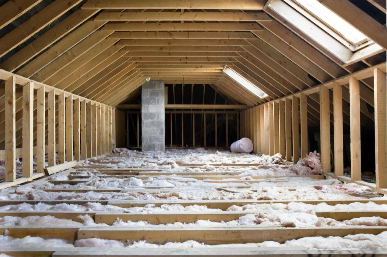 Blown-In Insulation project material in a framed building